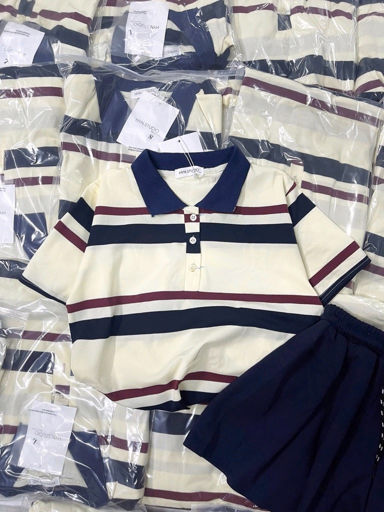 SET BỘ POLO KẺ CÚC PHỐI CV THAN NỮ