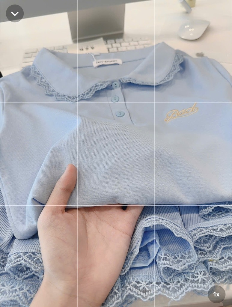 SET ÁO POLO CỔ SEN PHỐI REN XANH NỮ