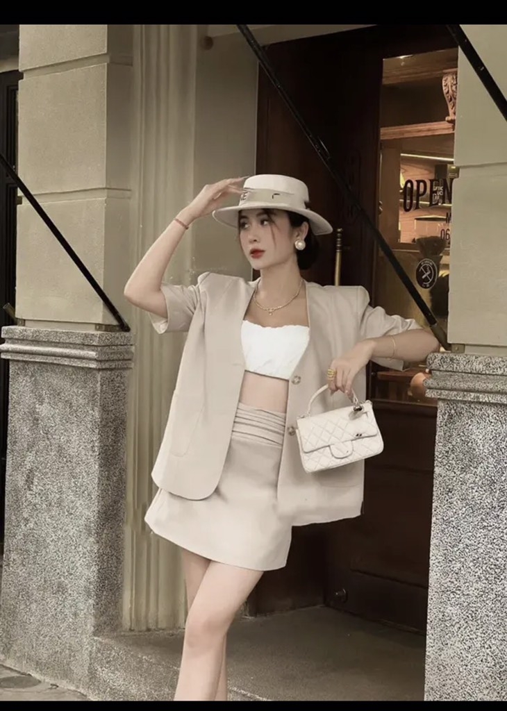 SET BLAZER CHÂN VÁY LI EO KÈM ÁO SẴN