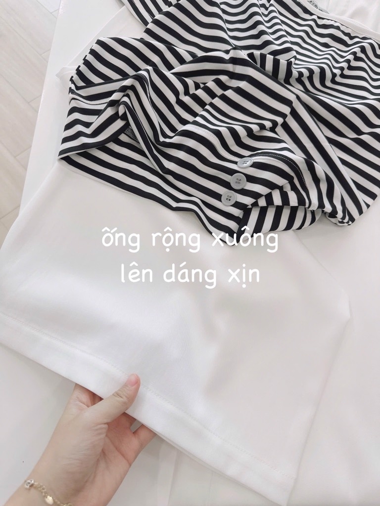 SET QUẦN LI BẢN CẠP TO CÁCH ĐIỆU MIX ÁO LỆCH VAI NỮ (SALE 155K)