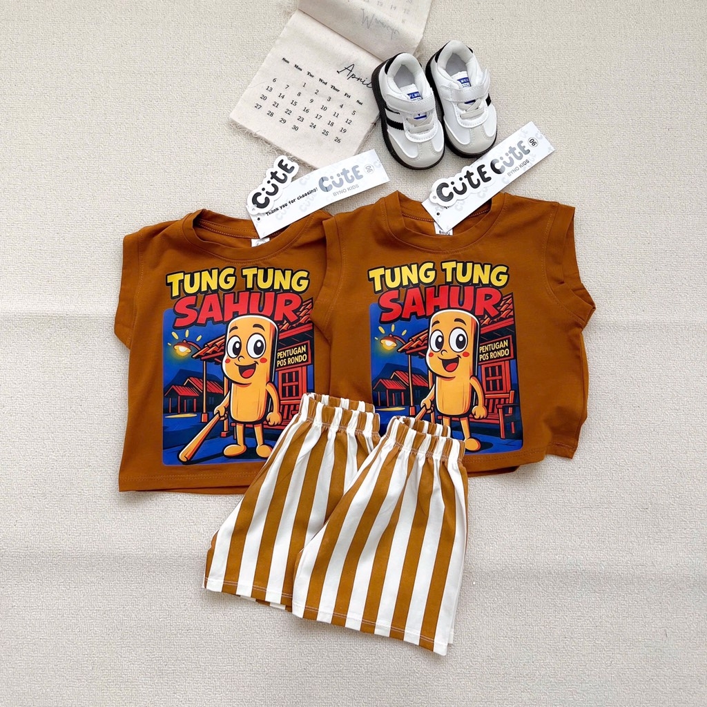 SET BA LỖ TUNGTUNG SAHUR QUẦN SỌC NÂU TÂY CHO BÉ TRAI (xả 45k)