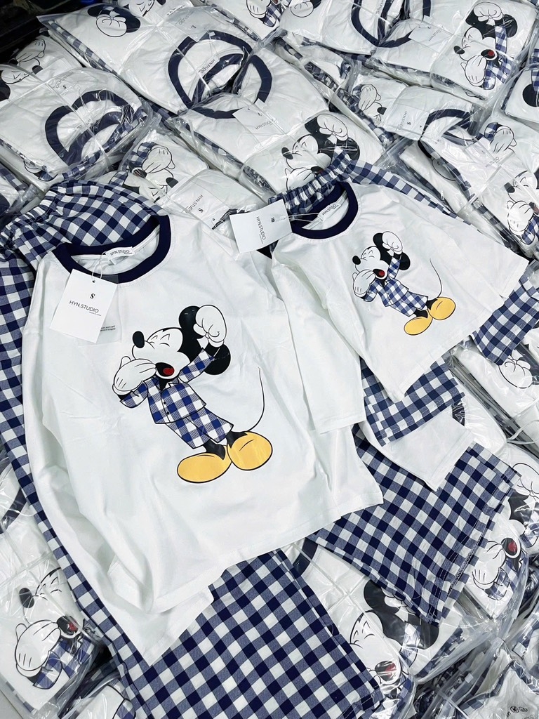 SET BỘ DÀI MICKEY QUẦN KẺ XANH THAN MẸ VÀ BÉ
