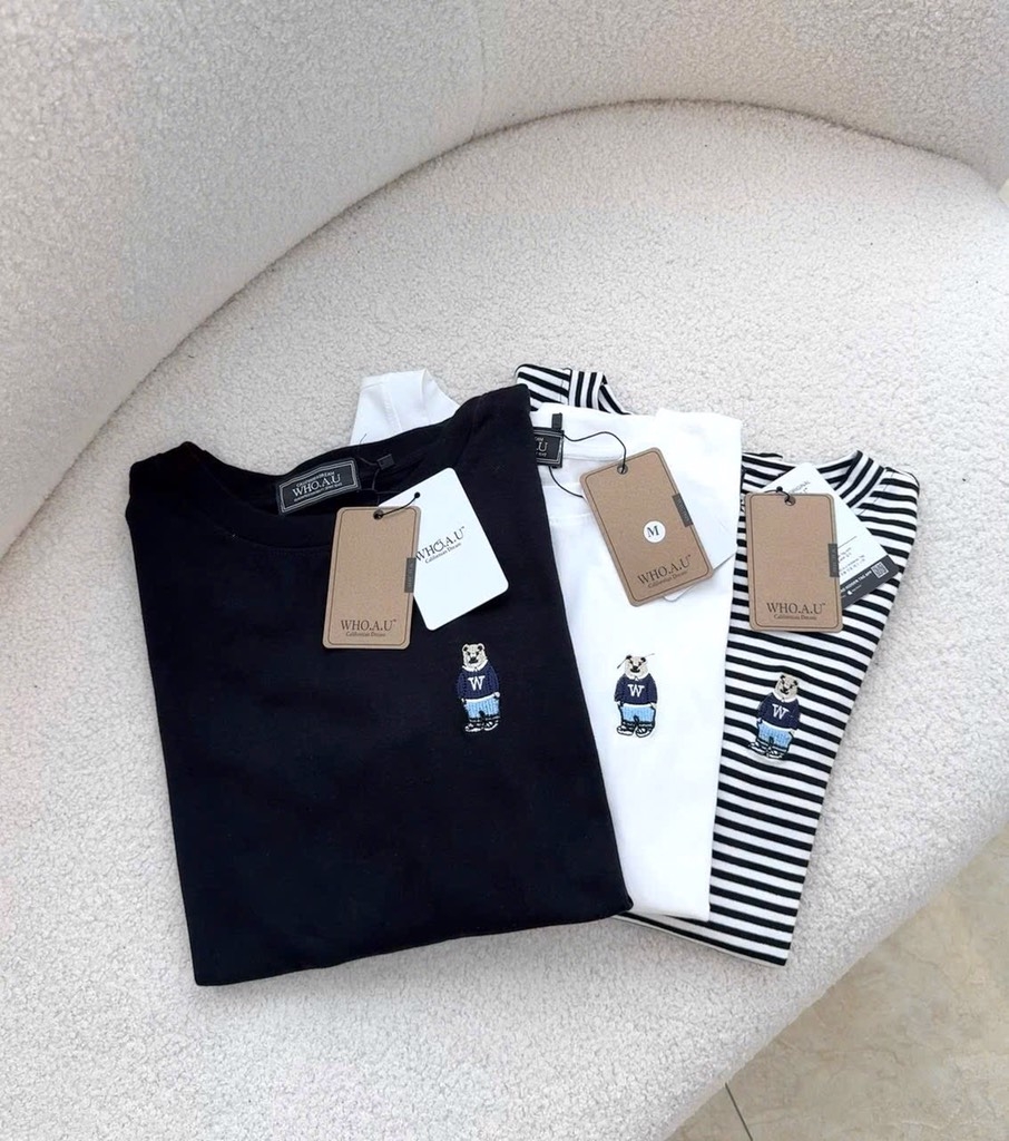 SET 3 ÁO ZIP THÊU GẤU ĐEN TRẮNG KẺ NỮ THU ĐÔNG