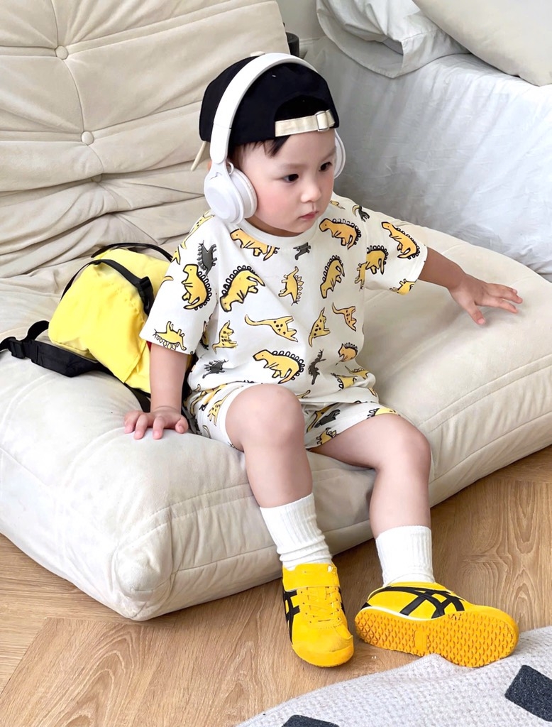 SET 2B CỘC TAY KHỦNG LONG TONE VÀNG XANH CHO BÉ TRAI