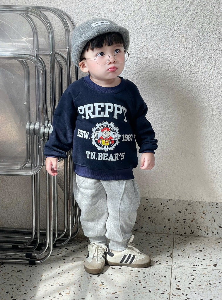SET DÀI NỈ PREPPY ĐẦU MÙA ÁO THAN QUẦN XÁM BÉ TRAI SẴN