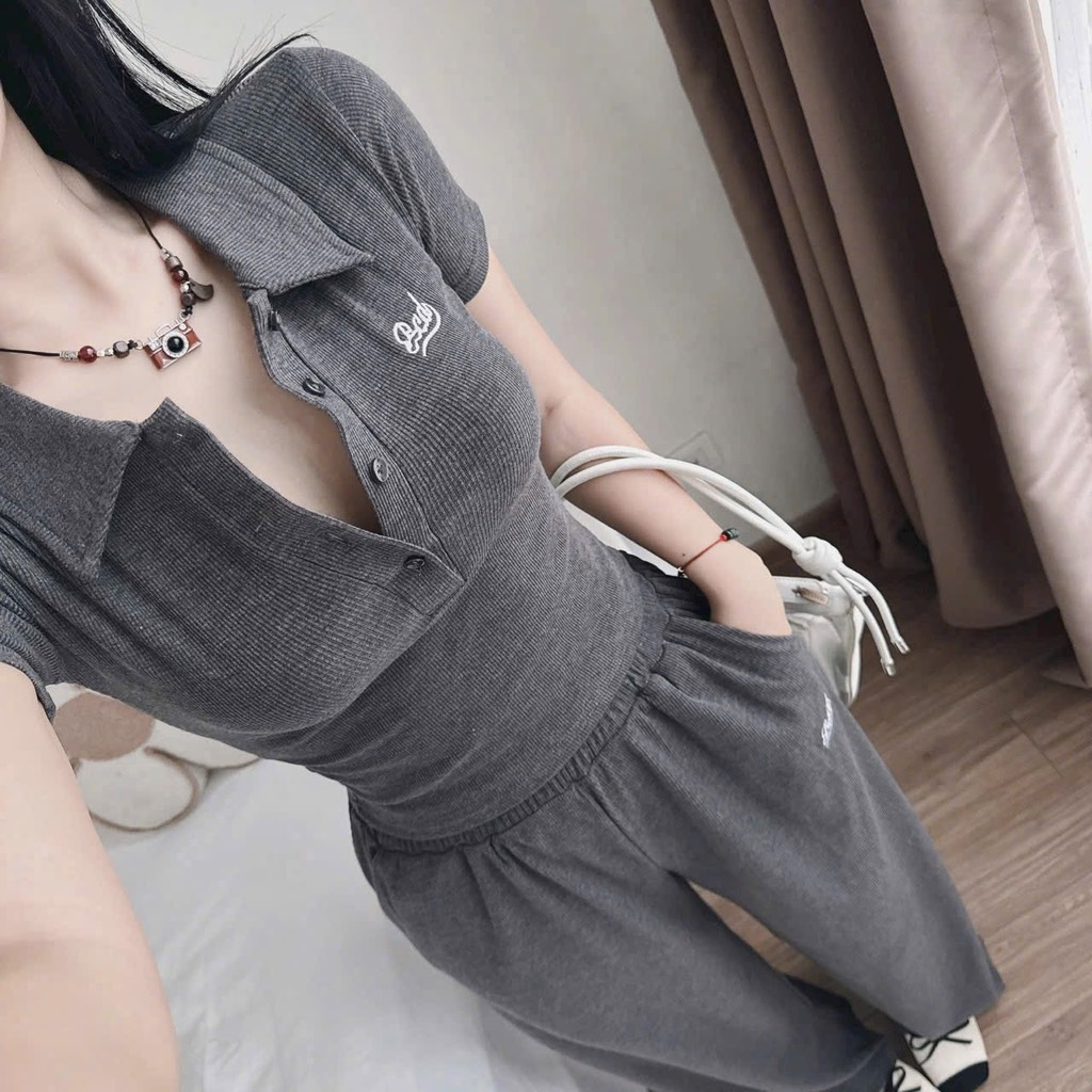 SET BỘ ÁO CỘC QUẦN DÀI THÊU CHỮ BAD NỮ THU ĐÔNG (SALE 99k)