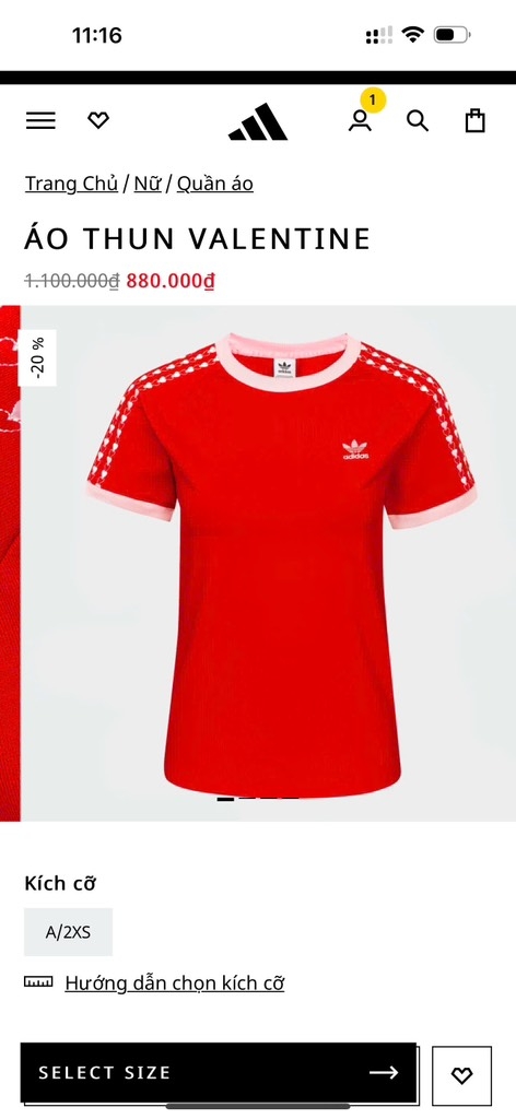 PHÔNG VALENTINE ADIDAS TIM PHỐI CỔ CỘC TAY NỮ SẴN