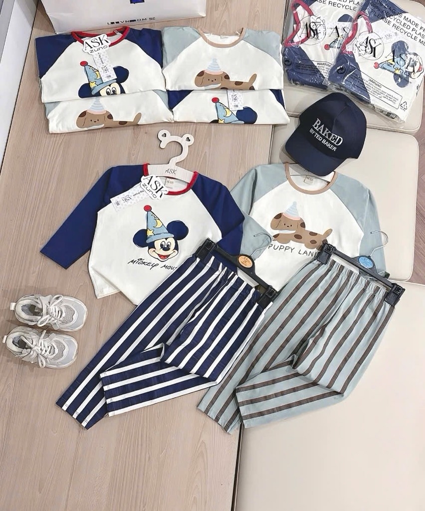 SET 2 BỘ DÀI CHÓ MK QUẦN KẺ SỌC BÉ TRAI