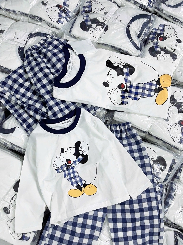 SET BỘ DÀI MICKEY QUẦN KẺ XANH THAN MẸ VÀ BÉ