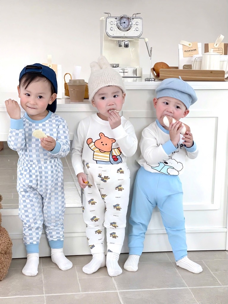 SET 3 BỘ DÀI TAY CUTE PUPPY TONE XANH TRỜI CHO BÉ TRAI