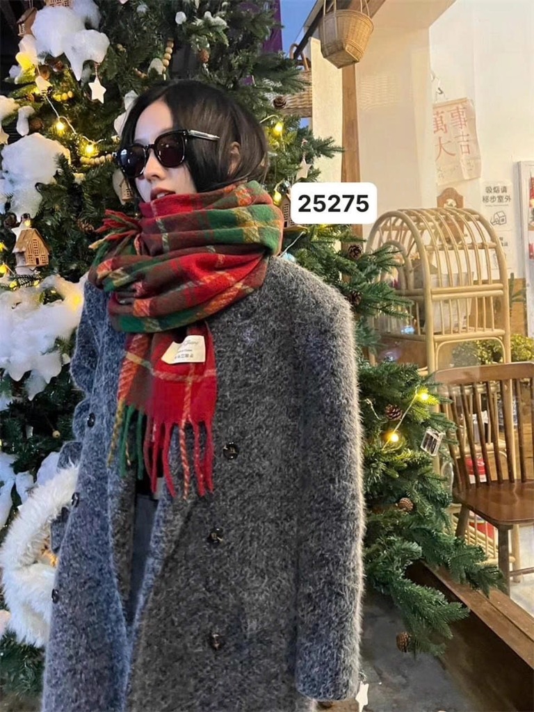 KHĂN MŨ - KHĂN DẠ KẺ CARO TONE ĐỎ NỮ THU ĐÔNG