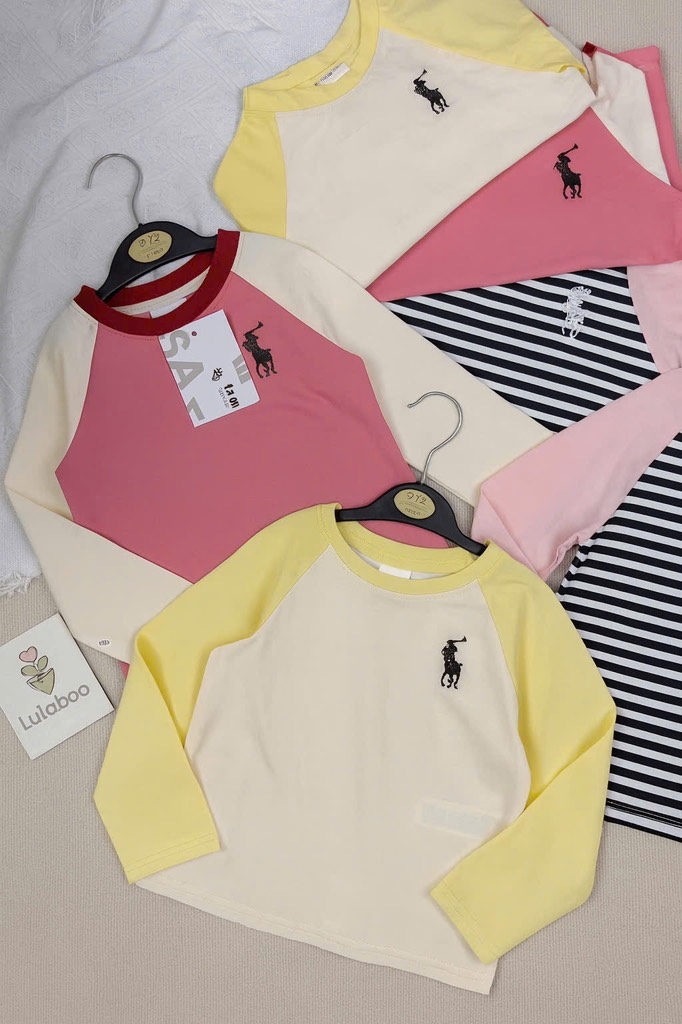 SET 3 ÁO NGỰA PHỐI MÀU DÀI TAY BÉ GÁI SẴN