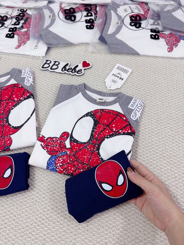 BỘ DÀI NGƯỜI NHỆN NHŨ PHỐI MÀU GHI THAN BÉ TRAI SẴN