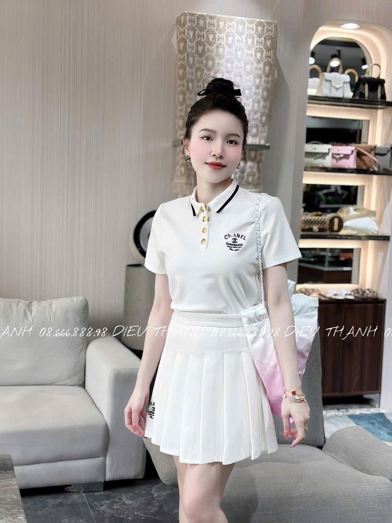 ÁO POLO CHANEL CỘC TAY CỔ BO CÚC ĐỒNG NỮ SẴN