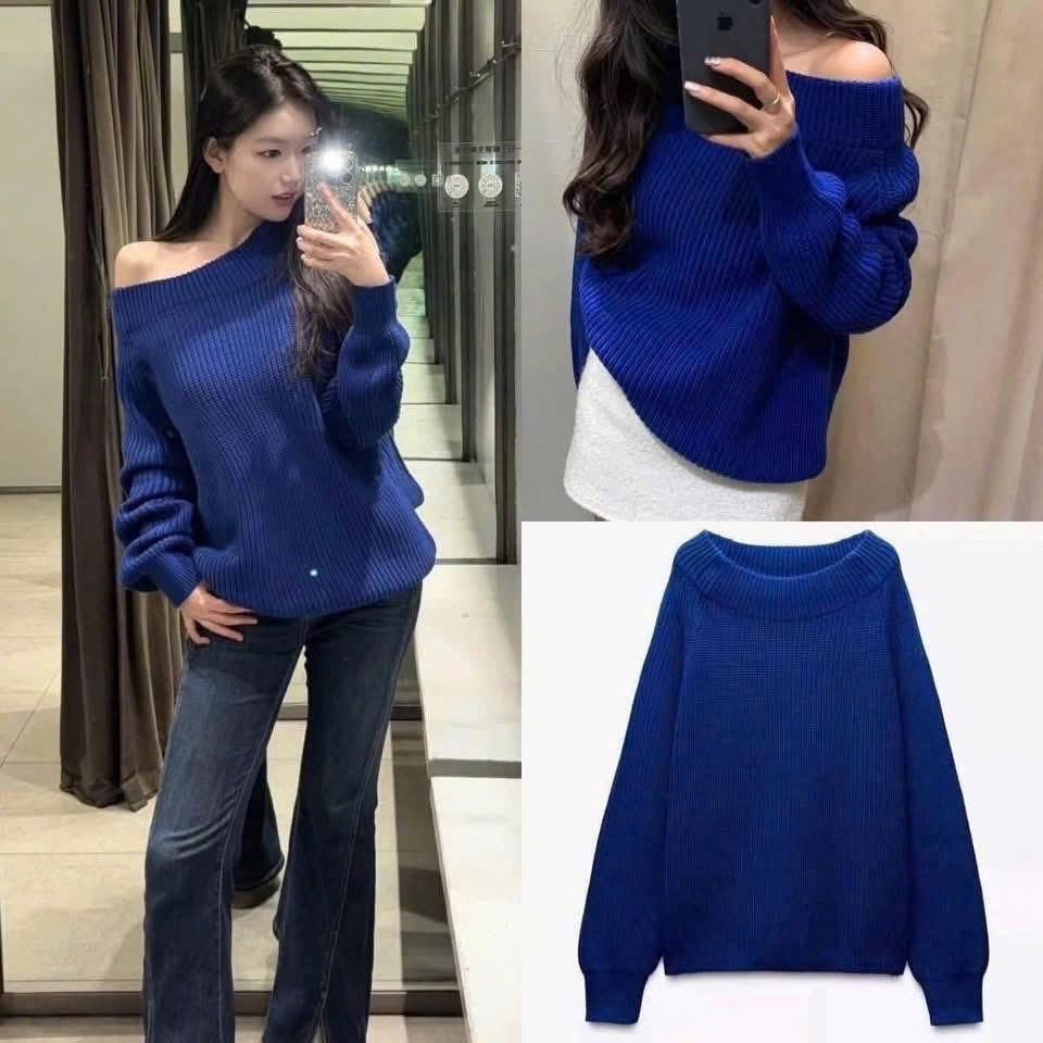 ÁO LEN TRỄ VAI XANH COBAN NỮ THU ĐÔNG