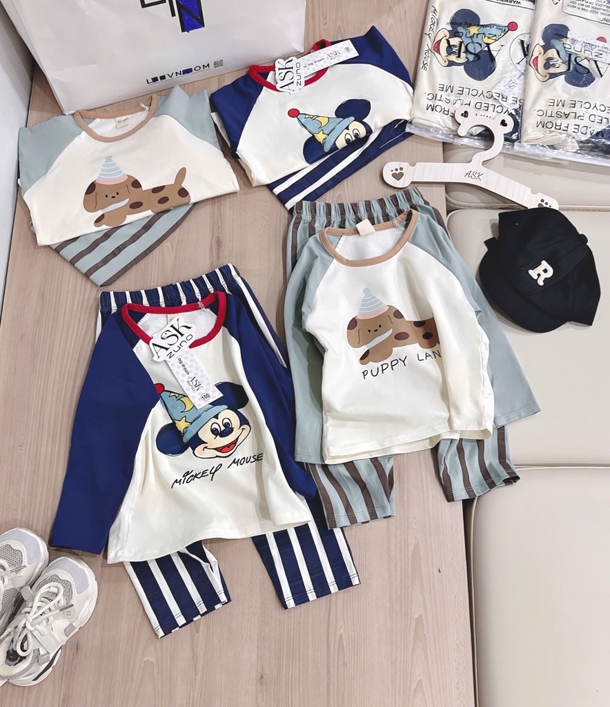 SET 2 BỘ DÀI CHÓ MK QUẦN KẺ SỌC BÉ TRAI