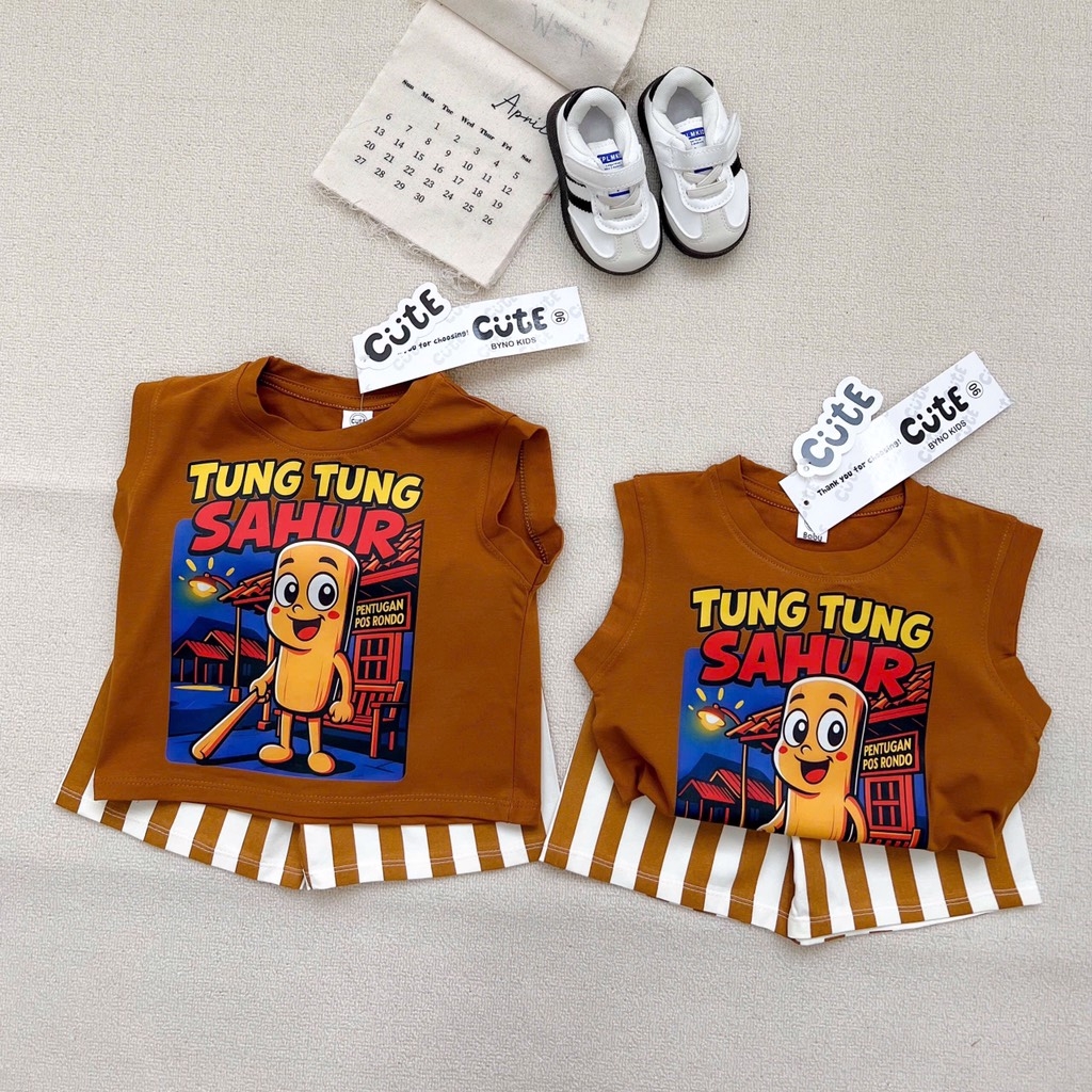 SET BA LỖ TUNGTUNG SAHUR QUẦN SỌC NÂU TÂY CHO BÉ TRAI (xả 45k)