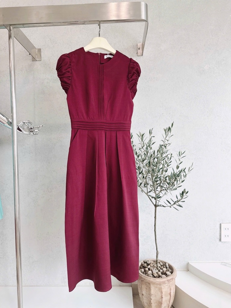 VÁY ĐỎ ĐÔ LI EO TAY BỒNG DÁNG DÀI NỮ
