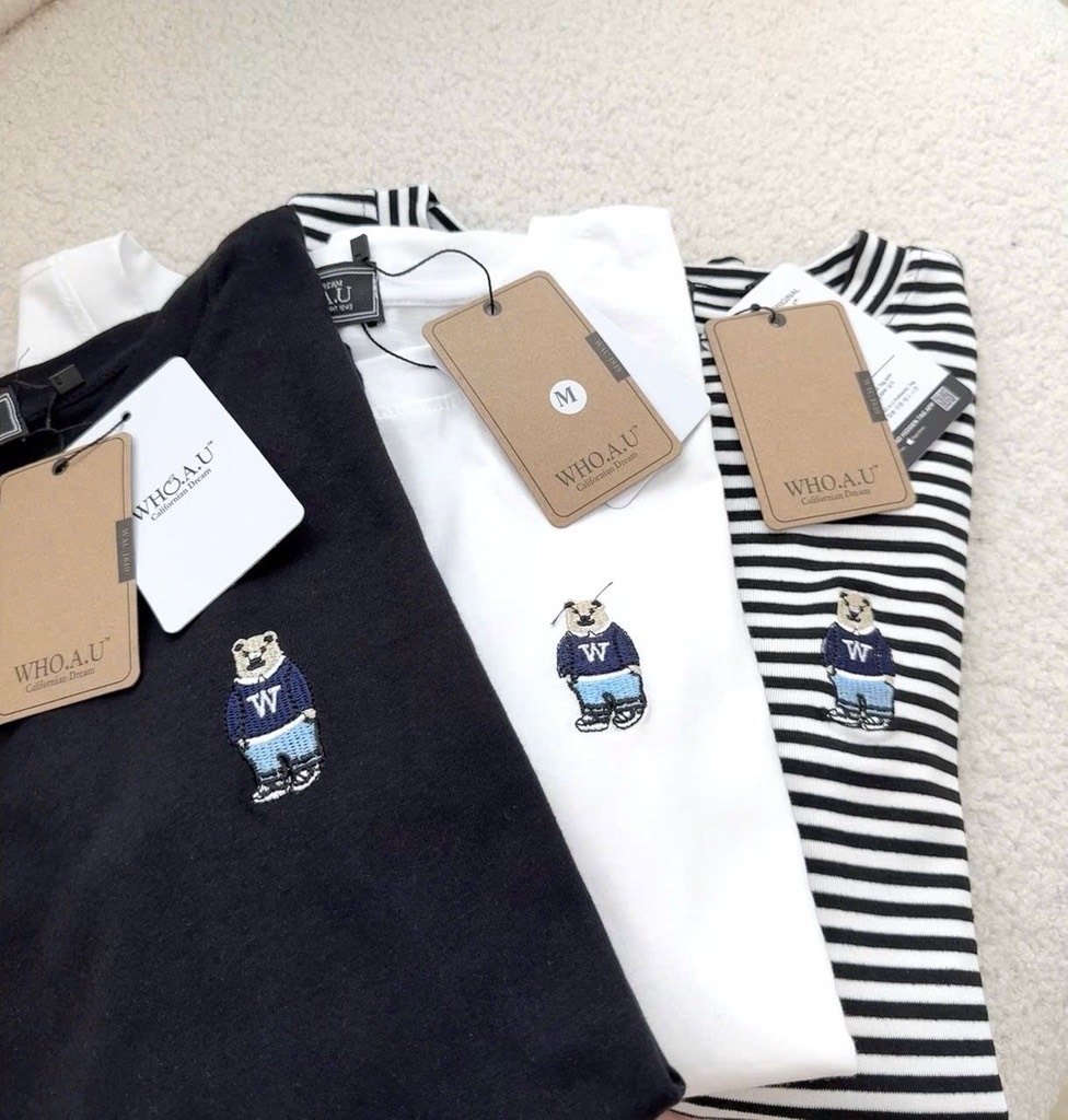 SET 3 ÁO ZIP THÊU GẤU ĐEN TRẮNG KẺ NỮ THU ĐÔNG