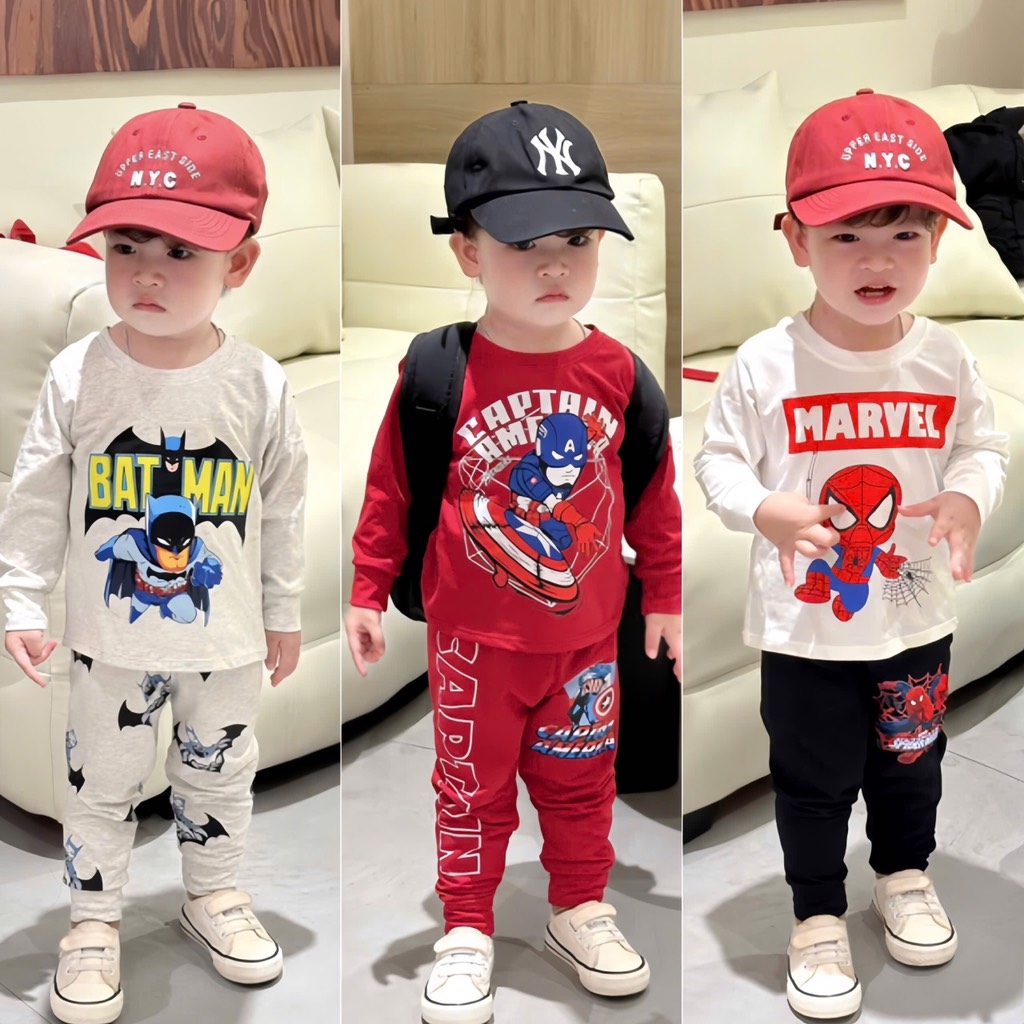 SET 3 BỘ DÀI TAY SPIDERMAN BATMAN BÉ TRAI SẴN