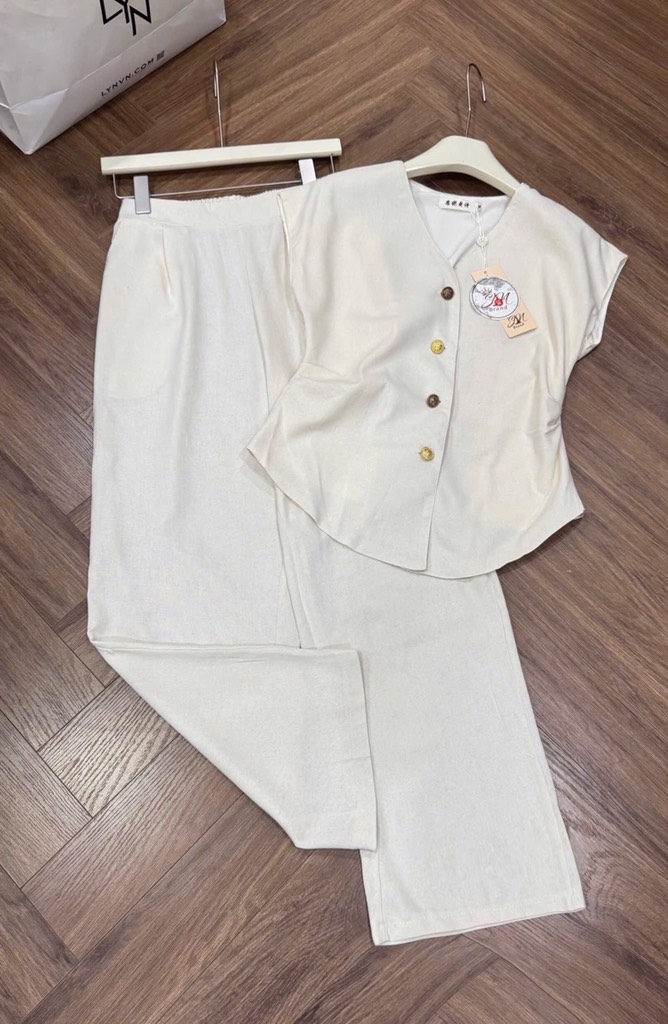 SET VEST LINE ÁO CÁNH DƠI CHIẾT EO QUẦN SUÔNG NỮ SẴN(xả 145k)