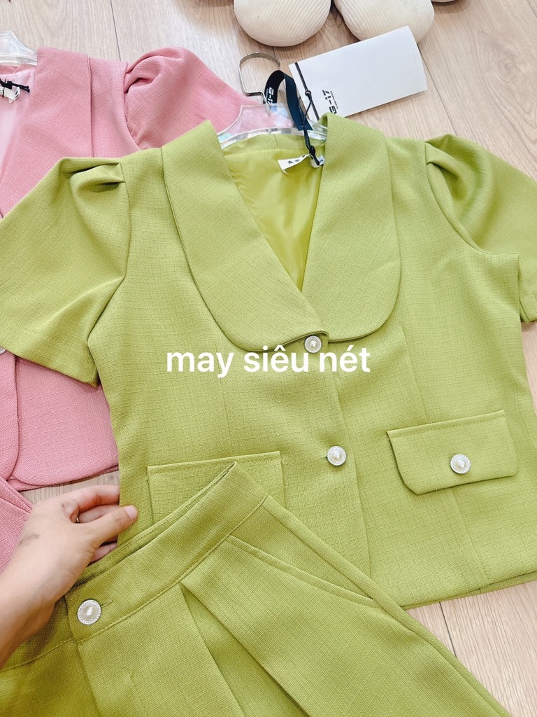 SET DẠ WEET LI-EN CỔ V SEN CÚC NGỌC QUẦN LI SẴN