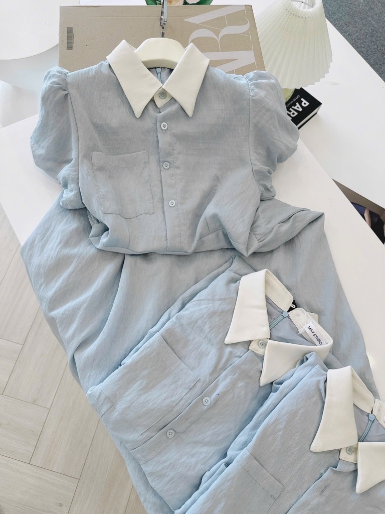 VÁY XOÈ NHẸ CỔ TRẮNG NỮ