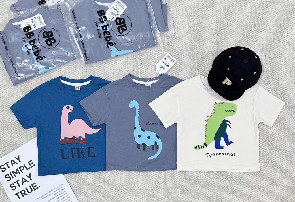 SET 3 ÁO KHỦNG LONG CỘC TAY BÉ TRAI