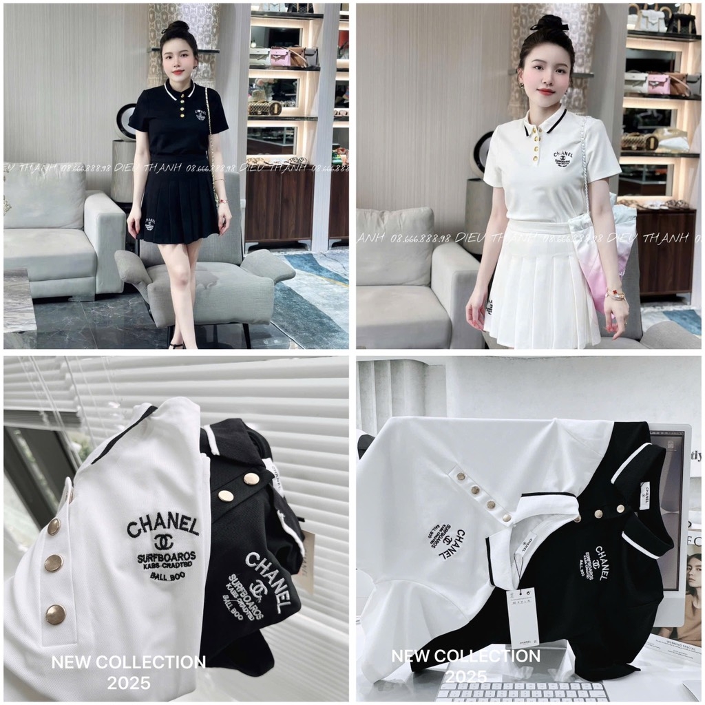 ÁO POLO CHANEL CỘC TAY CỔ BO CÚC ĐỒNG NỮ SẴN
