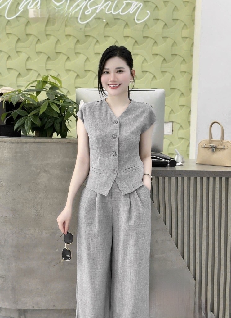 SET GHI 2 LỚP TAY LIỀN CÚC BỌC NỮ