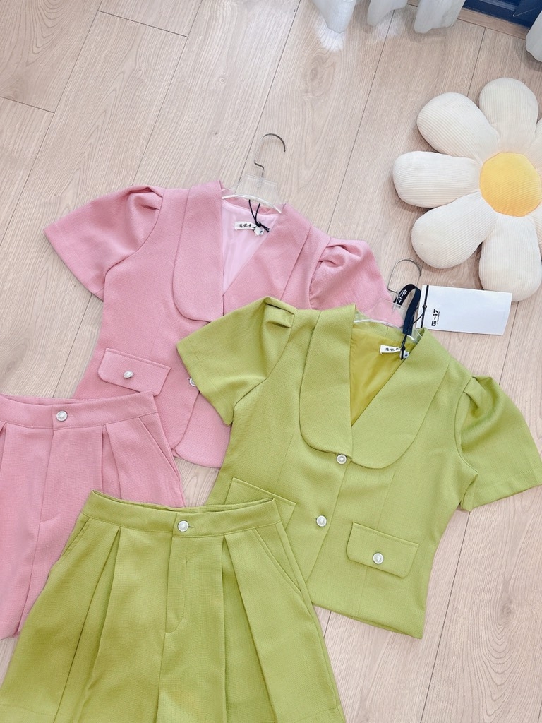 SET DẠ WEET LI-EN CỔ V SEN CÚC NGỌC QUẦN LI SẴN