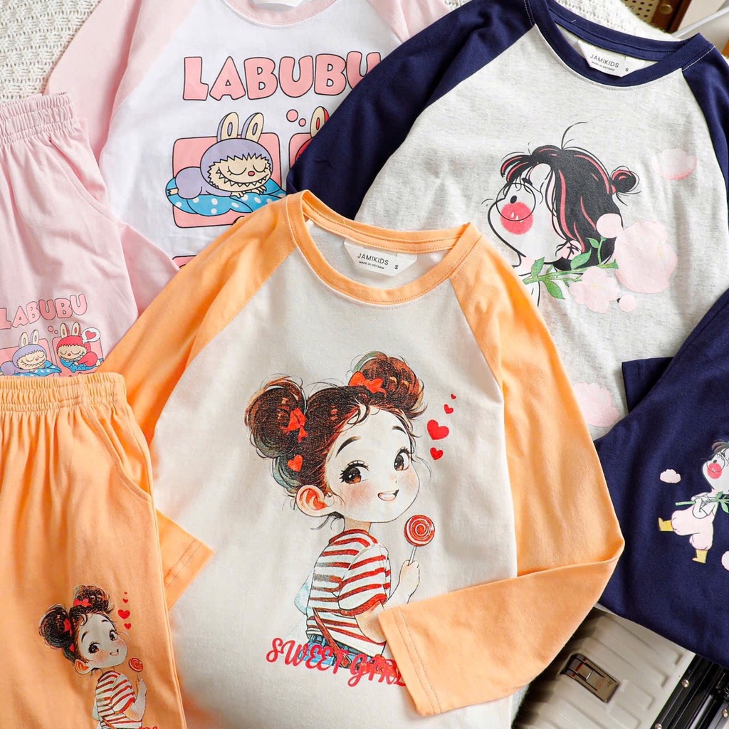 SET BỘ DÀI TAY SIZE ĐẠI HÌNH HOẠT HÌNH BÉ GÁI