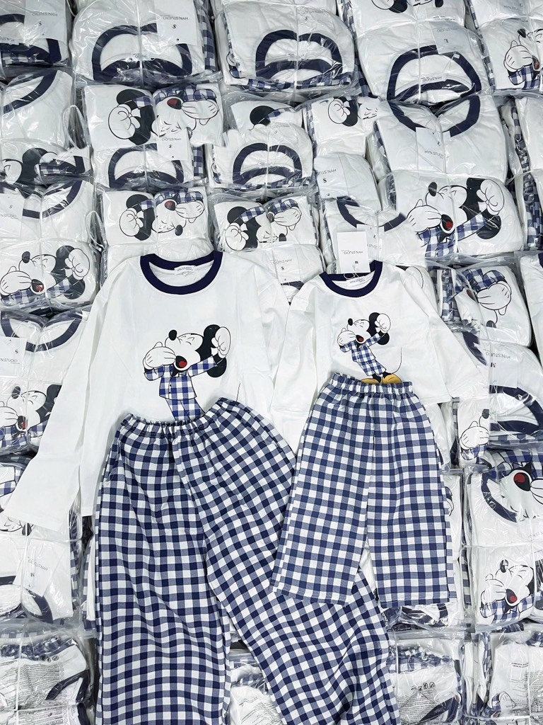 SET BỘ DÀI MICKEY QUẦN KẺ XANH THAN MẸ VÀ BÉ
