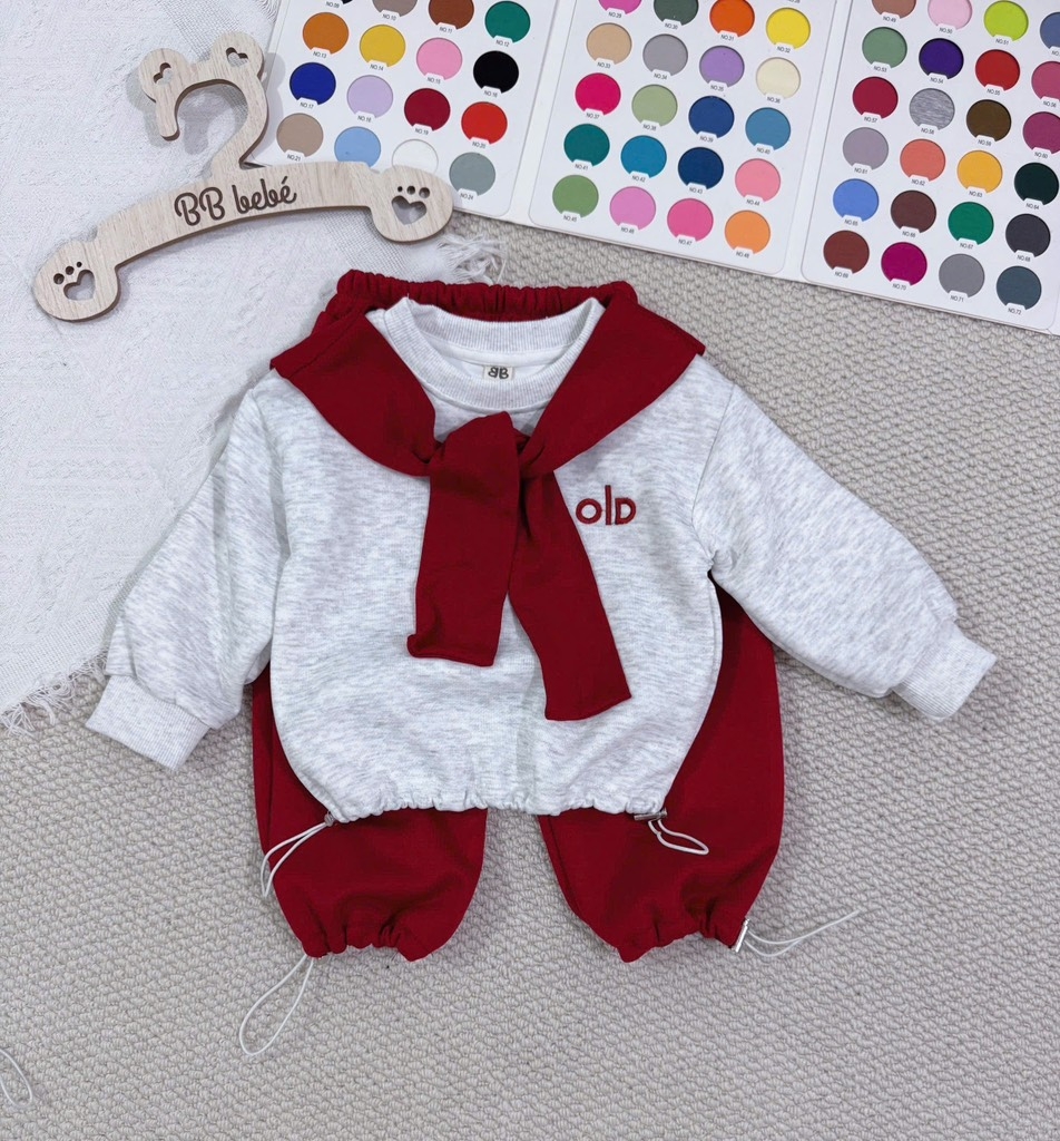 SET BỘ DÀI ALO ĐỎ KẺ KÈM KHĂN BÉ TRAI BÉ GÁI SẴN