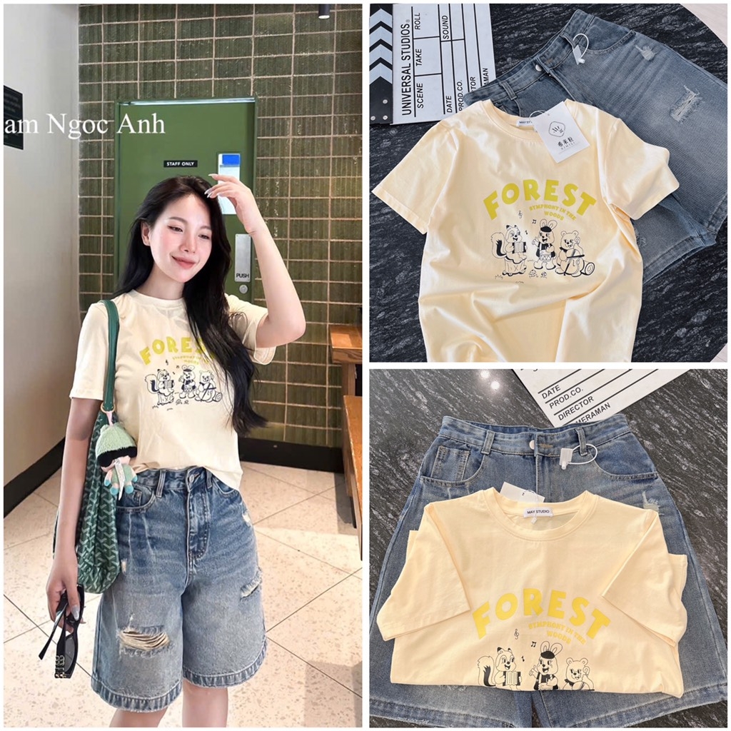 SET JEAN RÁCH LỬNG MIX ÁO PHÔNG FOREST NỮ SẴN (SALE 139k)
