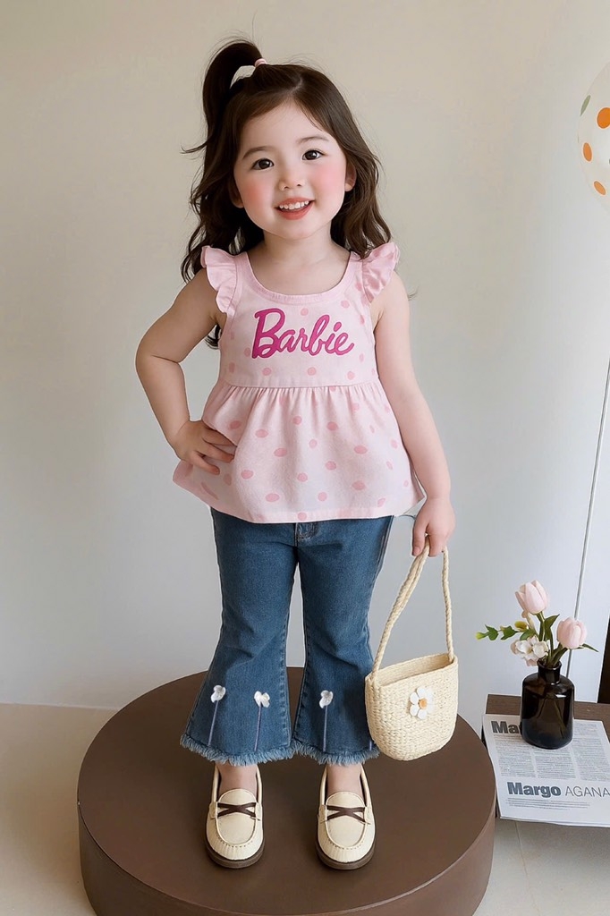 SET DÀI 3 CHI TIẾT BARBIE QUẦN JIEAN NƠ BÉ GÁI