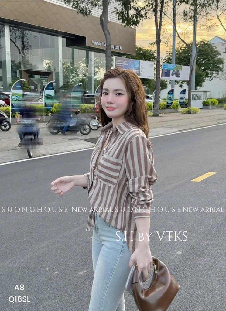 ÁO SƠ MI KẺ SỌC TÚI TRƯỚC NỮ(SALE 89k)