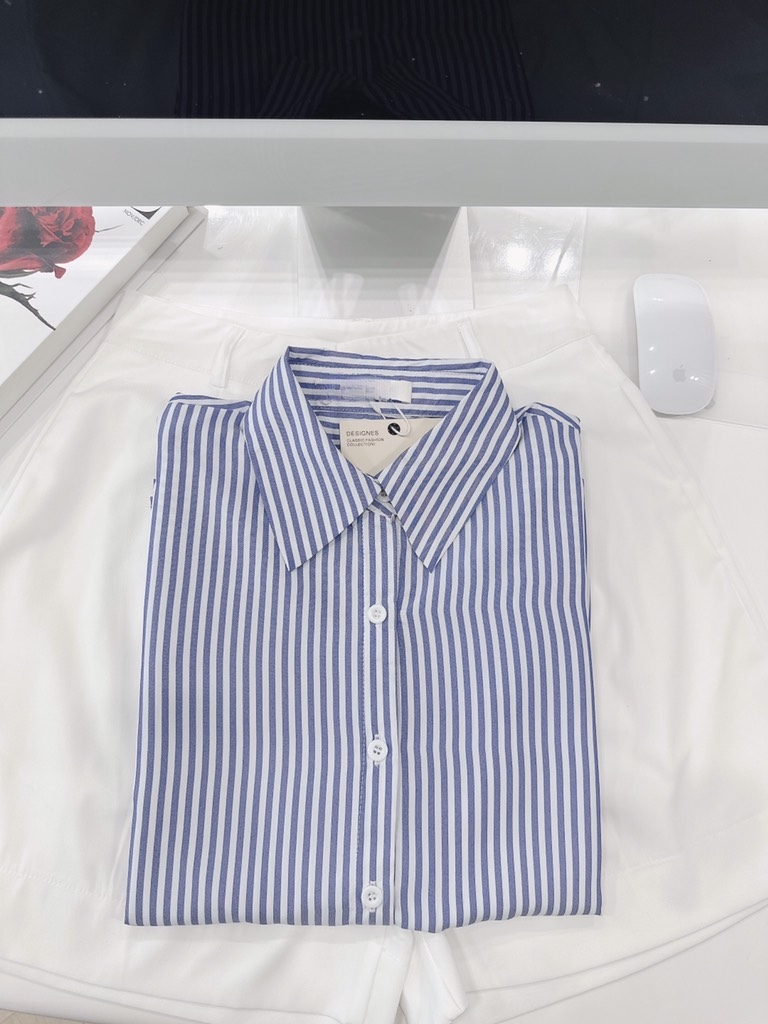 SET ÁO KẺ XANH MIX SHORT LI GẤU TO NỮ SẴN