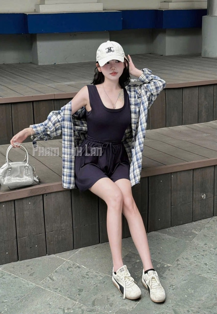 SET CỘC 3 MÓN SƠ MI KẺ DÀI TAY NỮ SẴN