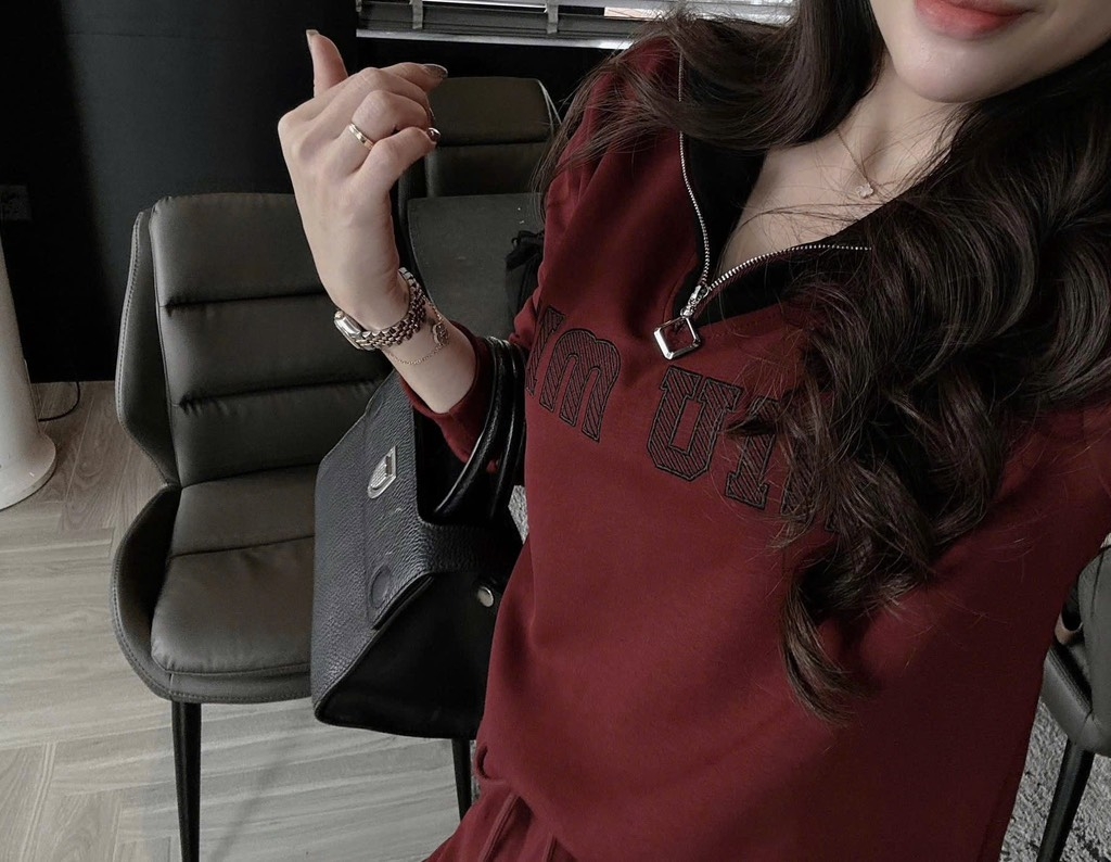 SET HAI DA MIU MIU CỔ KHOÁ MIX CHÂN VÁY DÀI NỮ THU ĐÔNG SẴN