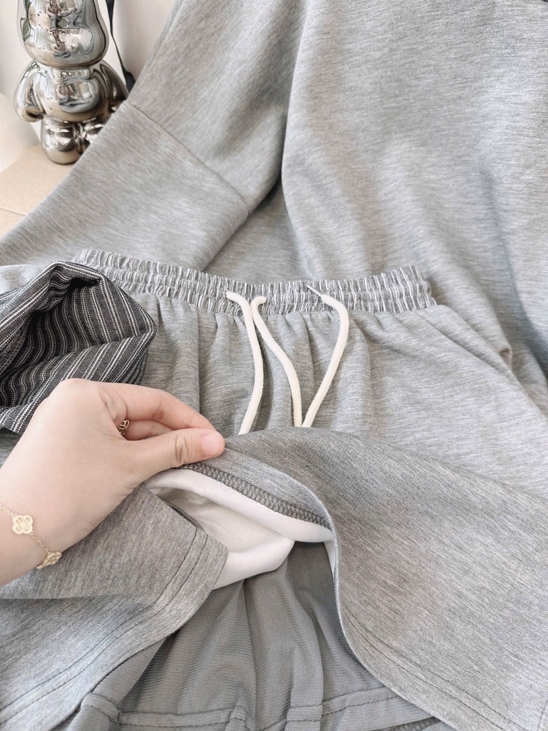 SET MÌ NỈ CHÂN VÁY ÁO PHỐI KẺ CHÉO VAI NỮ THU ĐÔNG SẴN (SALE 139k)