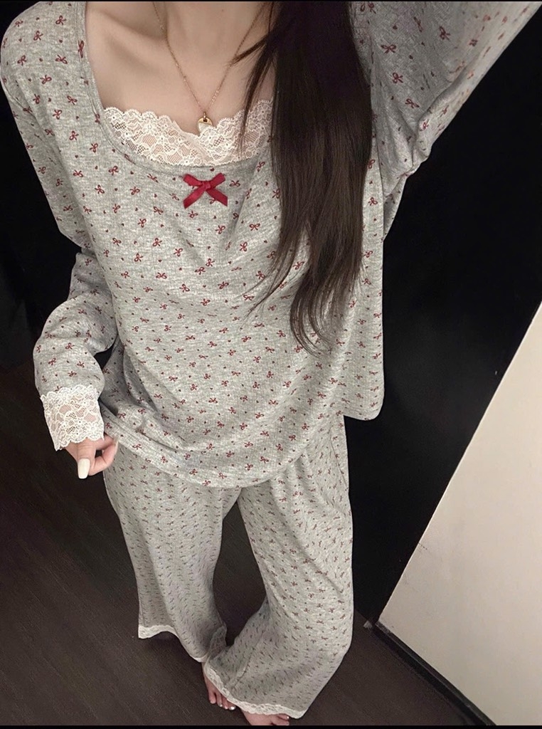 SET BỘ DÀI NGỦ TĂM HOA XÁM NỮ THU ĐÔNG