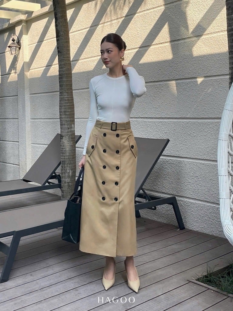 SET CHÂN VÁY MIDI ĐAI ÁO CT THIẾT KẾ NỮ SẴN(Xả 99k)