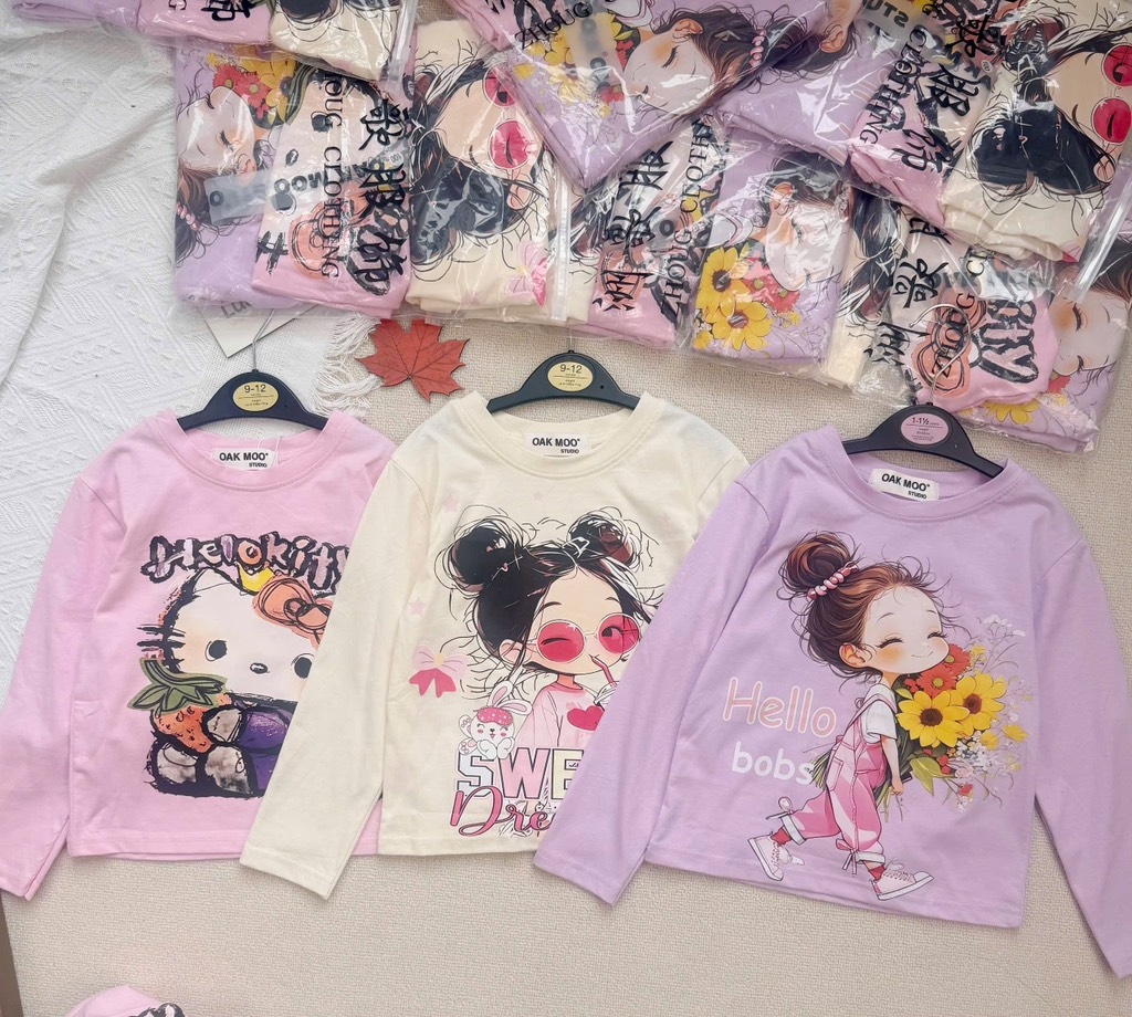 SET 3 ÁO DÀI TAY HELLO KITY TONE HỒNG TÍM BÉ GÁI