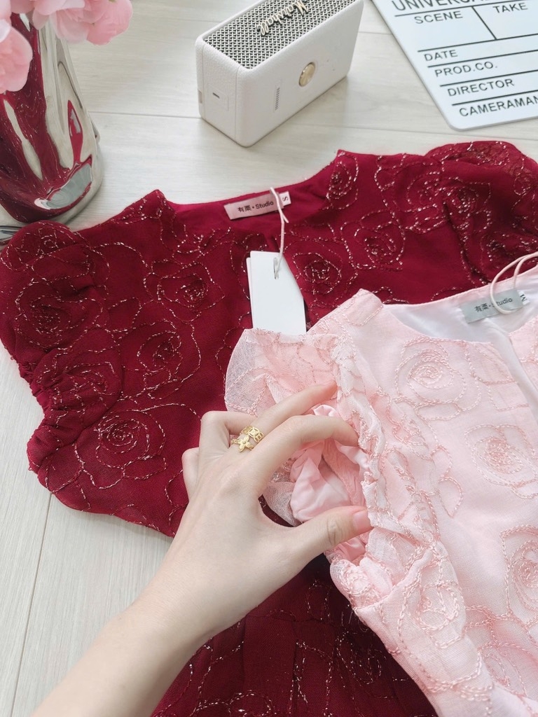 VÁY TƠ KIM SA 2 LỚP TAY BỔNG KHOÁ TRƯỚC NỮ SẴN(SALE 148k)
