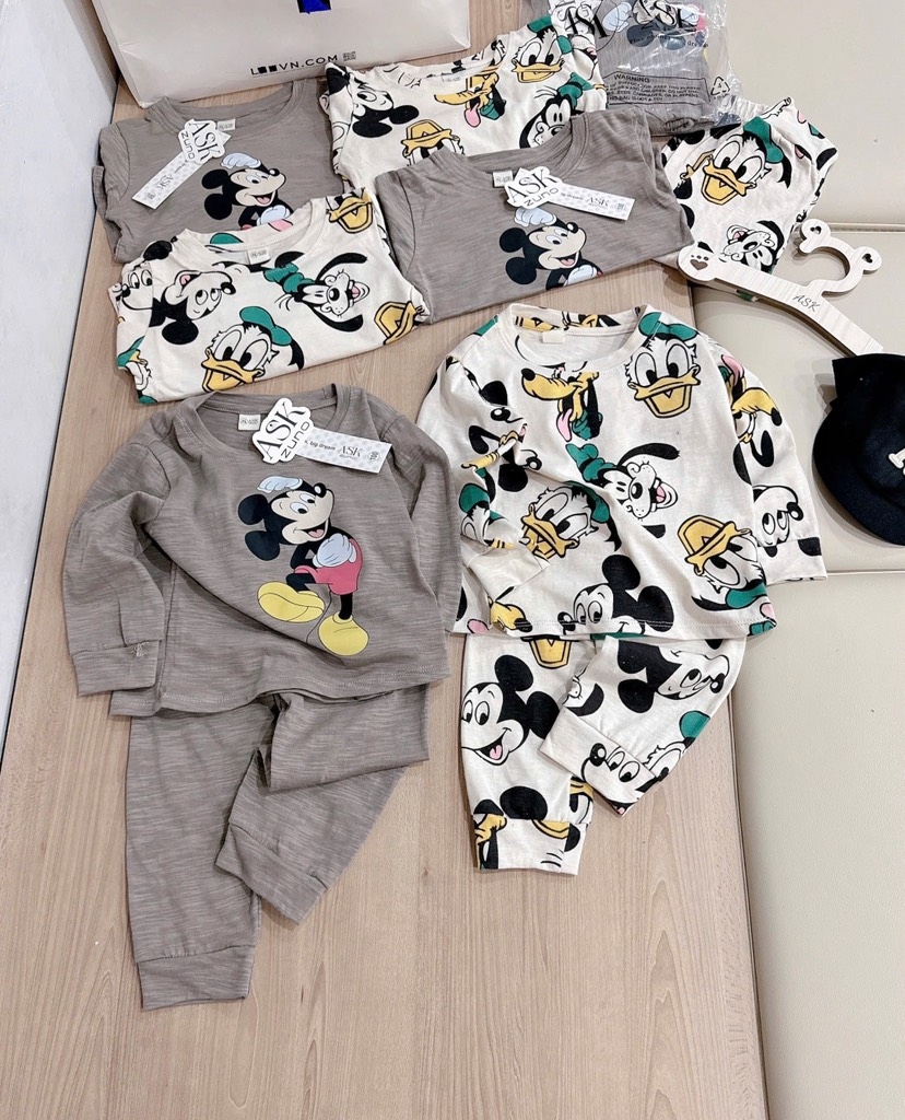 SET 2 BỘ DÀI HH MICKEY TONE XÁM BÉ TRAI