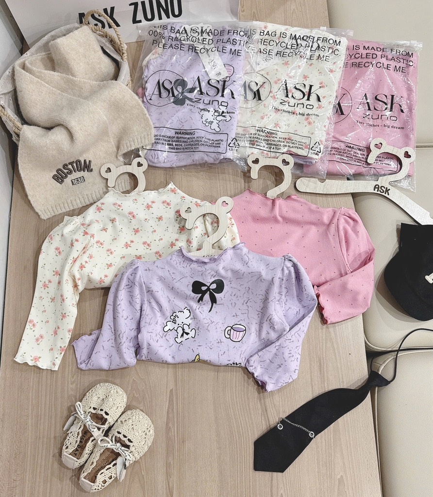 SET 3 ÁO ZIP GIỮ NHIỆT TONE HỒNG TÍM BE DÀI TAY BÉ GÁI