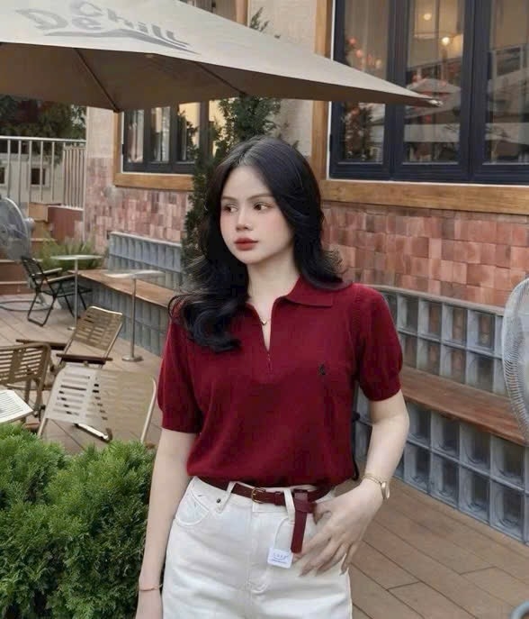 ÁO LEN CỔ POLO THÊU NGỰA MÀU ĐỎ ĐÔ NỮ SẴN