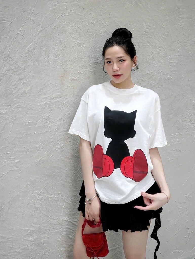 ÁO COTTON MÈO ĐI HIA CỘC TAY NỮ SẴN