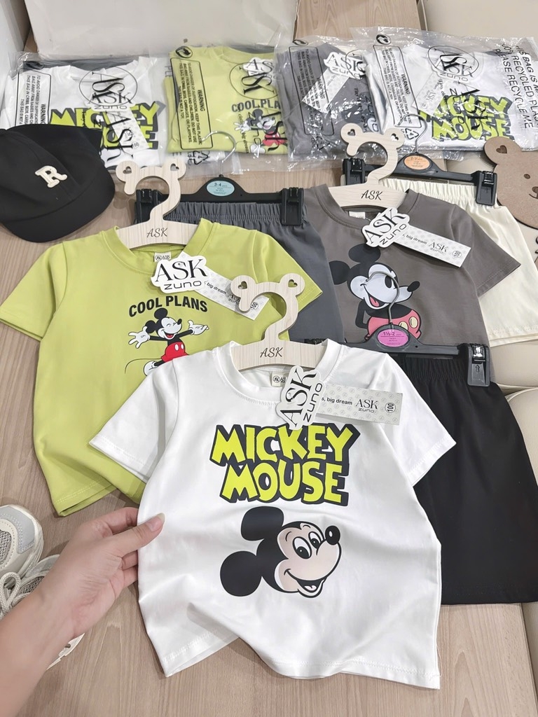 SET 3 BỘ CỘC MICKEY MOUSE TRẮNG XANH XÁM BÉ TRAI